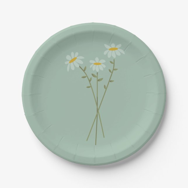 Modern Daisy Green Paper Plate (Front)
