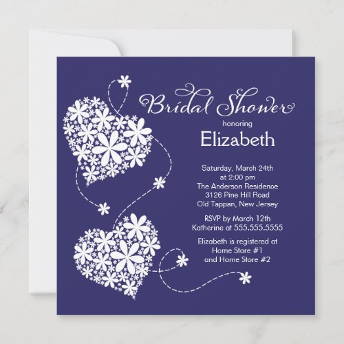 Modern Daisy Hearts Bridal Shower Invitation 5.25" Square Invitation Card