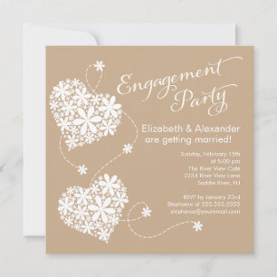 Modern Daisy Hearts Engagement Party Invitation