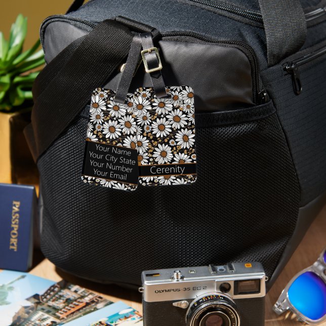 Modern Daisy Pattern Luggage Tag (Front & Back)