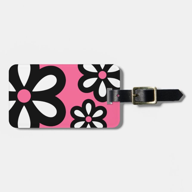 Modern Daisy Personalized Luggage Tag - Pink (Front Horizontal)
