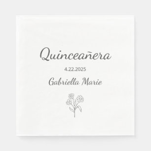 Modern Daisy Quinceañera Elegant Gray Typography Napkins