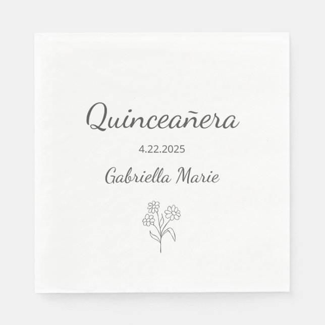 Modern Daisy Quinceañera Elegant Gray Typography Napkins (Front)