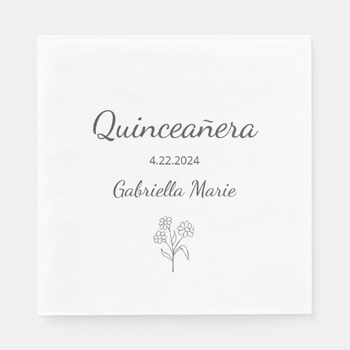 Modern Daisy Quinceaera Elegant Gray Typography Napkins