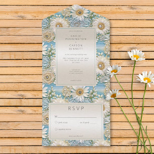 Modern Daisy Satin & Pearls Relief No Dinner All In One Invitation