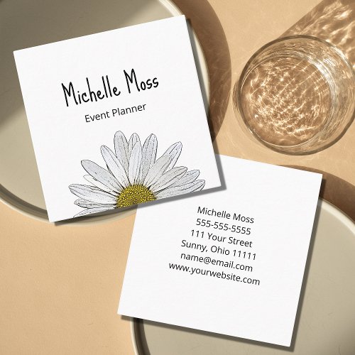 Modern Daisy Simple Botanical Event Planner Square Business Card