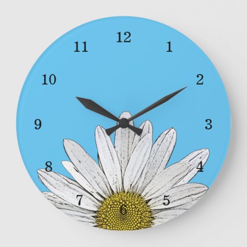 Modern Daisy Simple Country Floral Blue Large Clock