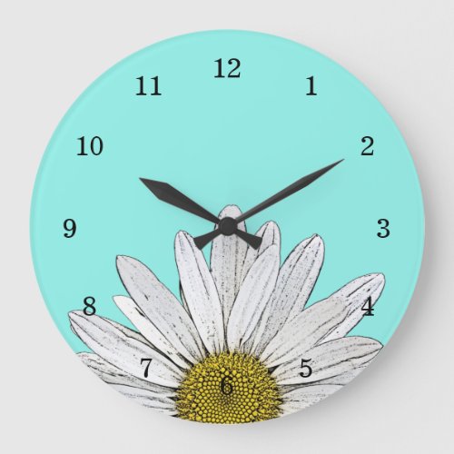 Modern Daisy Trendy Teal Green Aqua  Large Clock