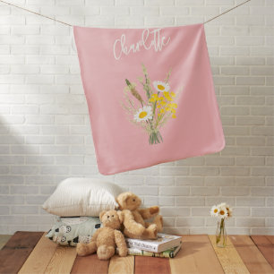 Modern Daisy Wildflowers Custom Monogram Baby Blanket