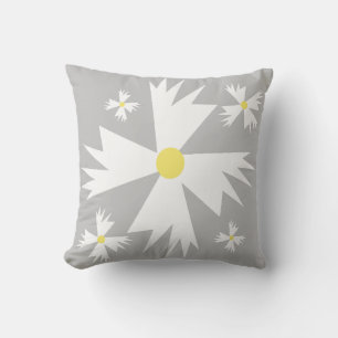 Modern Daisy Yellow and Gray Floral Pattern Throw Pillow