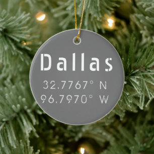 Modern Dallas Latitude and Longitude Ceramic Ornament