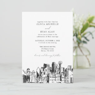 Modern Dallas Texas Skyline Black & White Wedding Invitation