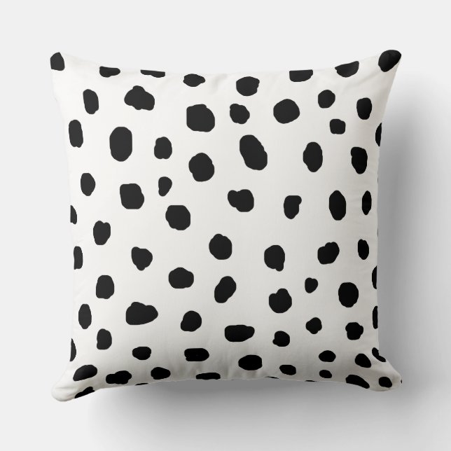modern dalmatian black spot dots animal print   throw pillow (Back)