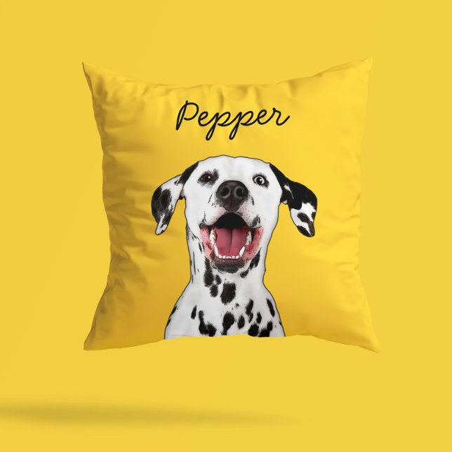 Modern Dalmatian Cartoon Illustration | Add Name  Throw Pillow (Creator Uploaded)
