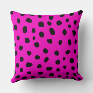 modern dalmatian cheetah black and hot pink dots throw pillow