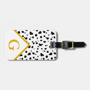 Modern Dalmatian Print & Gold Initial Letter Luggage Tag