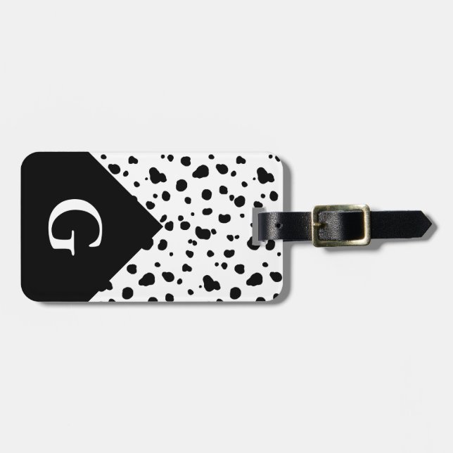 Modern Dalmatian Print & Initial Letter Luggage Tag (Front Horizontal)