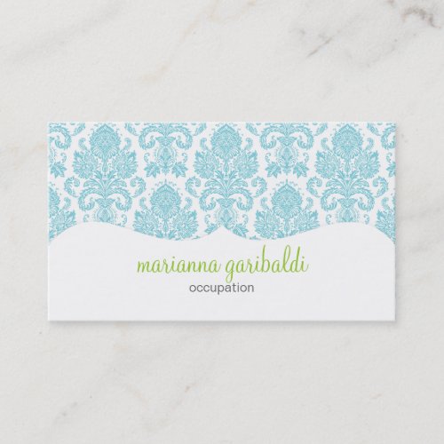 Modern Damask Aqua Personalized Business Cards