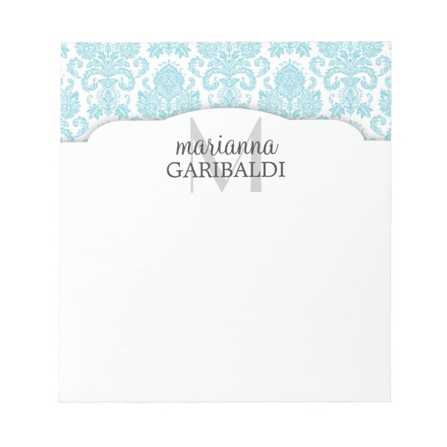 Modern Damask Aqua Personalized Notepad (Front)