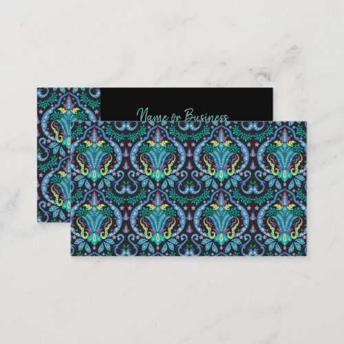 Modern Damask Art Deco Black Turquoise Blue Business Card