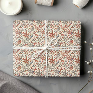 Modern Damask Autumn Floral Wrapping Paper