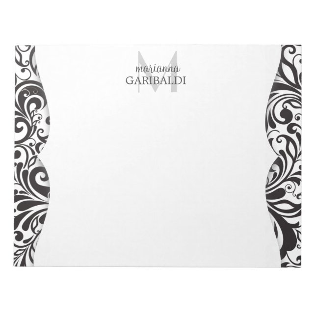 Modern Damask Black Personalized Notepad (Front)