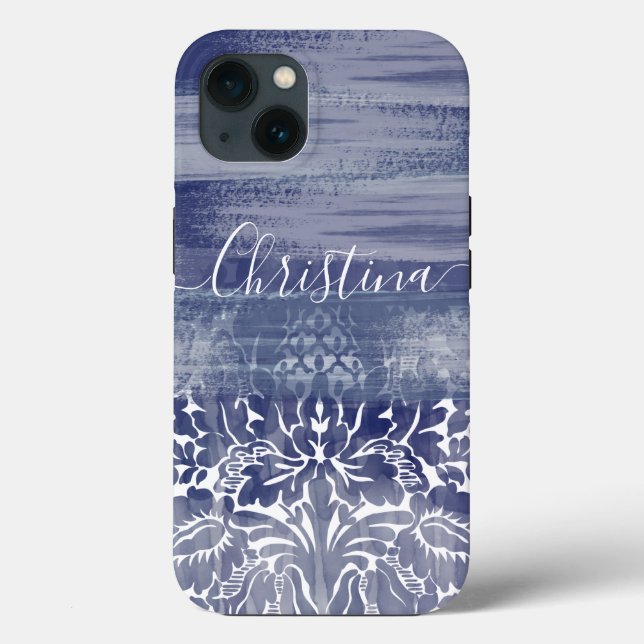 Modern Damask Blue Arty Pattern  Case-Mate iPhone Case (Back)