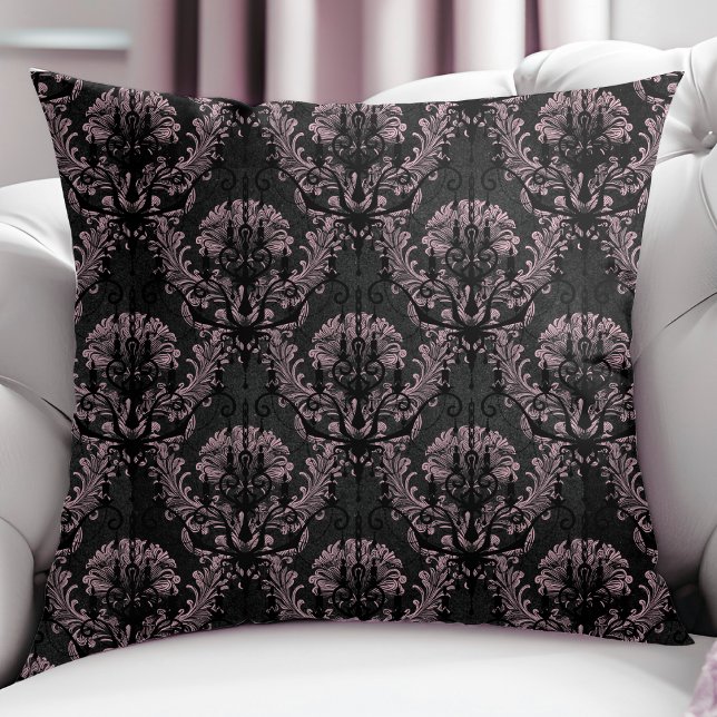 Modern Damask Chandelier Pattern On Black Throw Pillow (Creator Uploaded)
