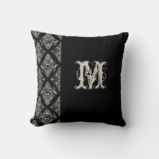 Modern Damask Hand Painted Monogrammed Decor Throw Pillow (Front)