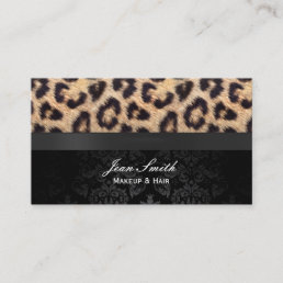 Modern Damask & Leopard Print Makeup Artist Business Card