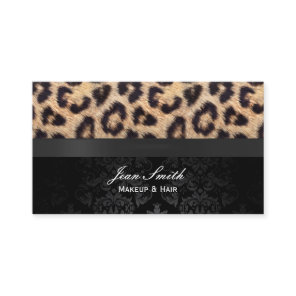 Modern Damask & Leopard Print Makeup Artist Business Card