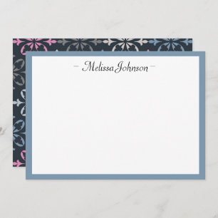Modern Damask Pink and Navy Personalized Note Card
