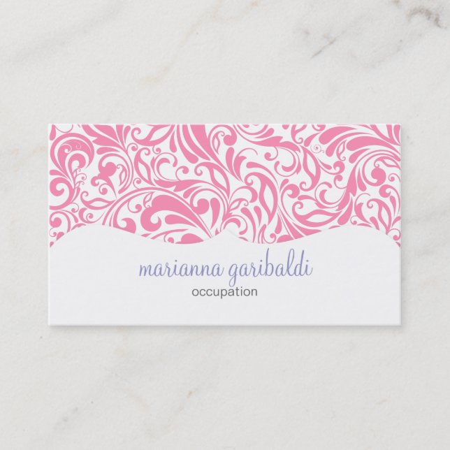 Modern Damask Pink Personalized Business Card (Front)