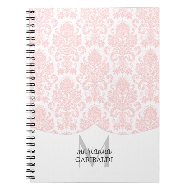 Modern Damask Pink Personalized Notebook (Front)