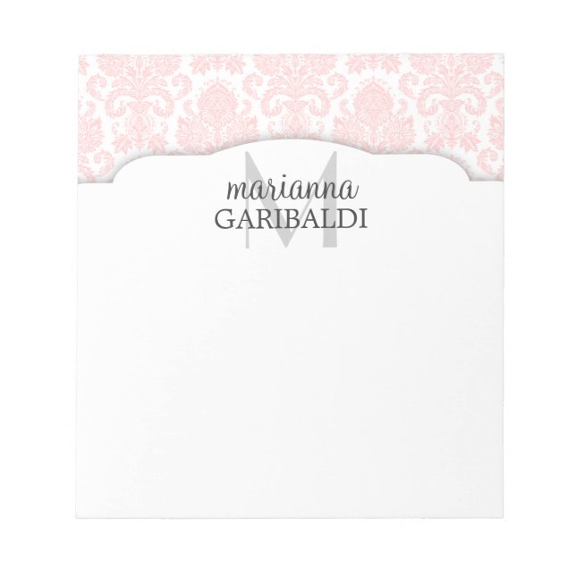 Modern Damask Pink Personalized Notepad (Front)