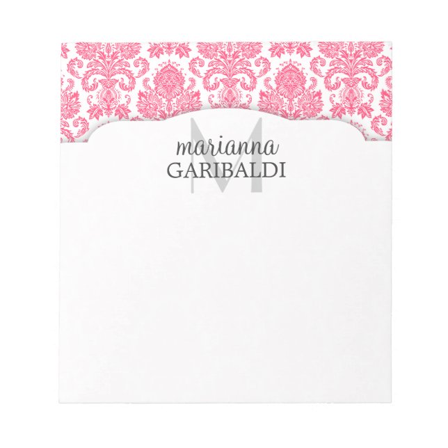 Modern Damask Pink Personalized Notepad (Front)