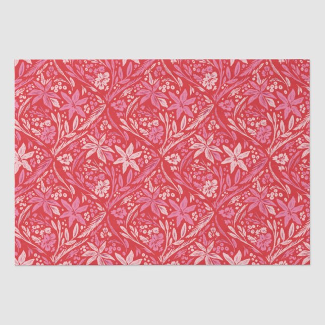 Modern Damask Poinsettia Ornament Tissue Paper (Front)