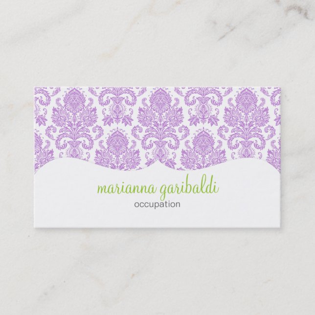 Modern Damask Purple Personalized Business Card (Front)