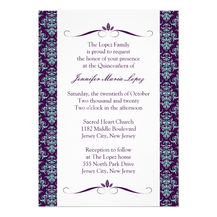 Modern Damask Quinceanera Invitations