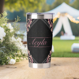 Modern Damask Rose Gold And Glitter Monogram Insulated Tumbler