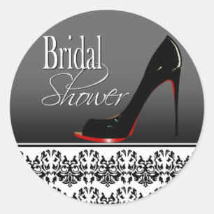 Modern Damask Stiletto Bridal Shower Classic Round Sticker