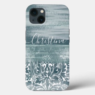 Modern Damask Teal Arty Pattern iPhone 13 Case