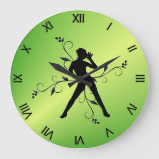 Modern Dance Green w Black Numerals Large Clock