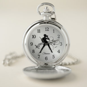 Modern Dance Personal Black Numbers Pocket Watch