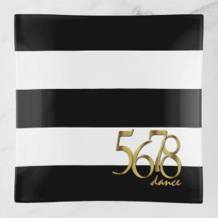 Modern Dance Theme on Black and White Stripes Trinket Tray