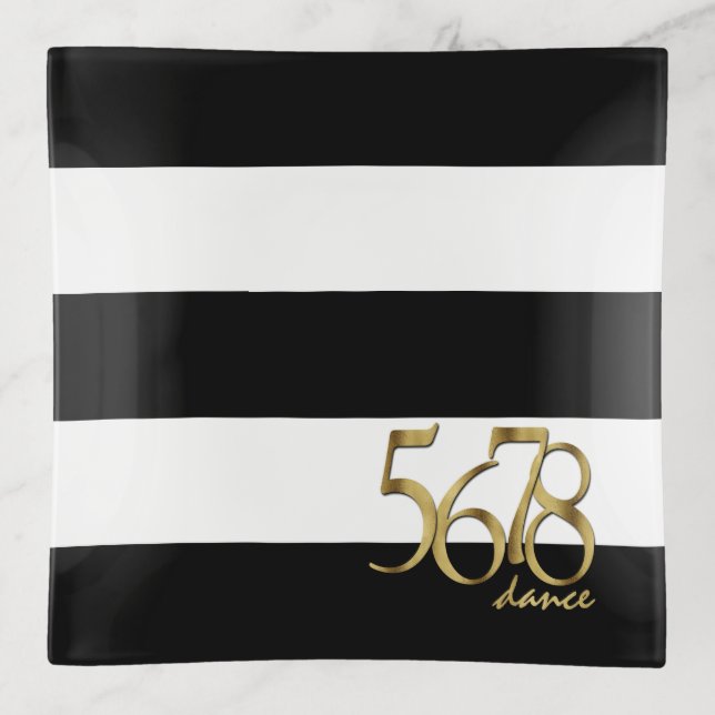 Modern Dance Theme on Black and White Stripes Trinket Tray (Front)