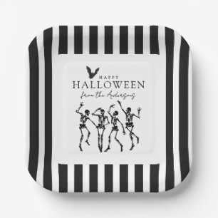 Modern Dancing Skeletons Happy Halloween Paper Plates