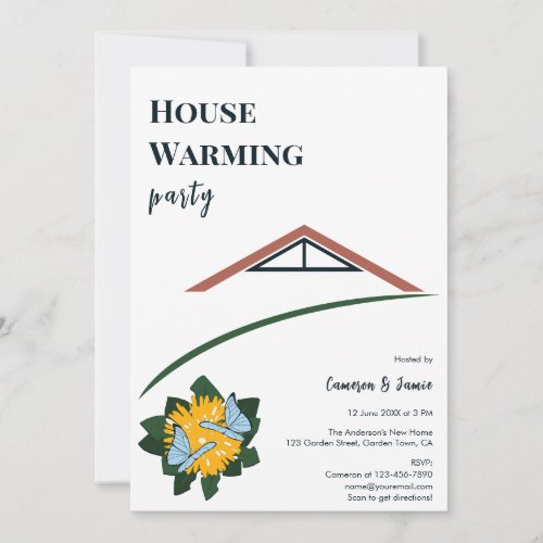 Modern Dandelion Butterflies Housewarming Party Invitation