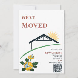 Modern Dandelion Butterflies We've Moved QR Code Note Card
