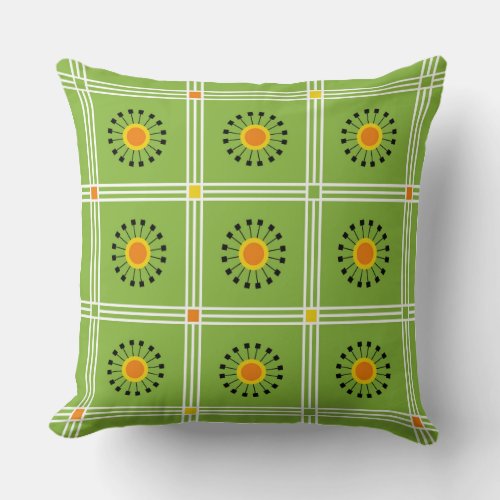 Modern Dandelion Green Plaid Windowpane Grid Throw Pillow